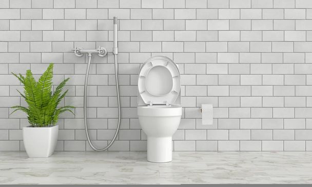 toilet and ornamental plants, 3D rendering - Foto, immagini