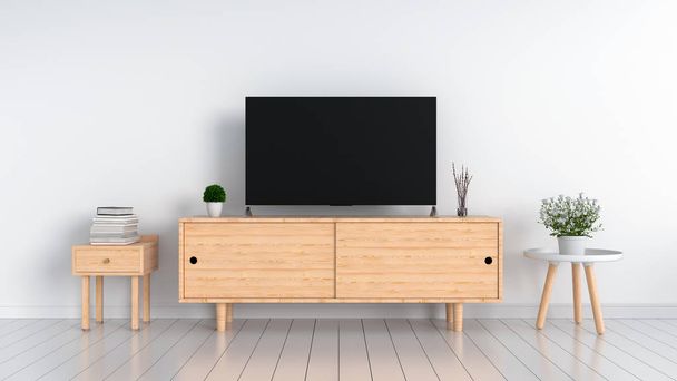 Widescreen TV in white living room, 3D rendering - Foto, afbeelding