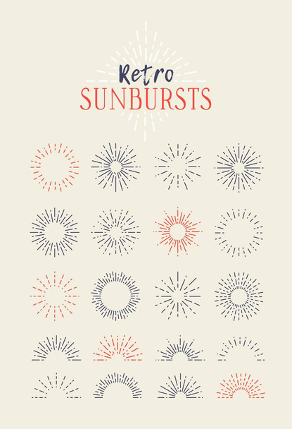 Set of Vintage Sunbursts in Different Shapes. Trendy Hand Drawn Retro Bursting Rays Design Elements. Hipster Vector illustration - Vector - Vector, afbeelding