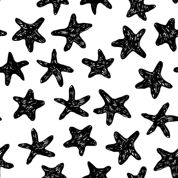 Hand drawn seamless pattern. Abstract doodle background. Vector art illustration stars - Vector - Vector, Image
