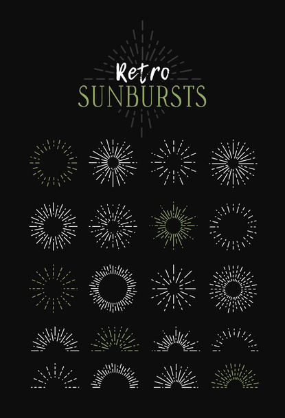 Set of Vintage Sunbursts in Different Shapes. Trendy Hand Drawn Retro Bursting Rays Design Elements. Hipster Vector illustration - Vector - Вектор, зображення