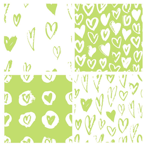 Set of hand drawn grunge seamless pattern. Romantic background. Abstract doodle drawing. Vector art illustration hearts - Vector - Vetor, Imagem