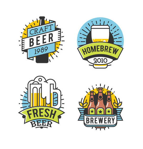 ベクトル線アート バッジ。クラフト ビールのロゴ。醸造所やパブのヴィンテージのラベルです。レトロな醸造所のテンプレートおよびデザイン要素 - ベクトル - ベクター画像