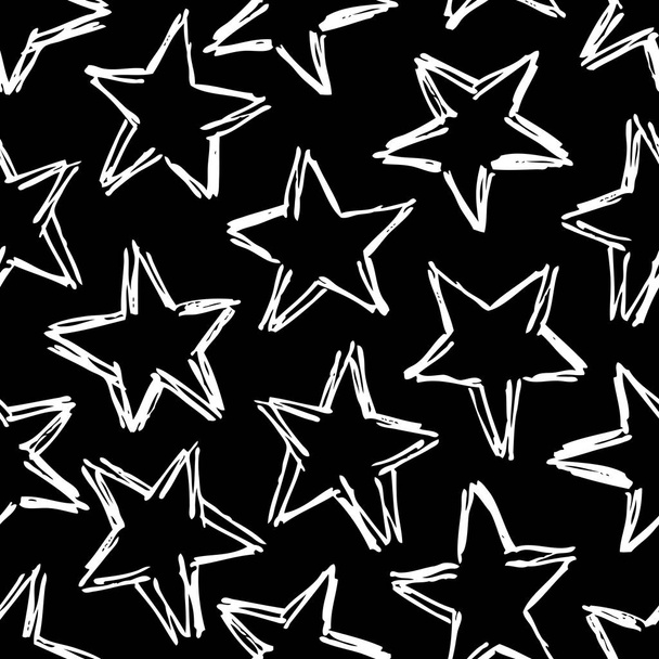 Hand drawn seamless pattern. Abstract doodle background. Vector art illustration stars - Vector - Διάνυσμα, εικόνα
