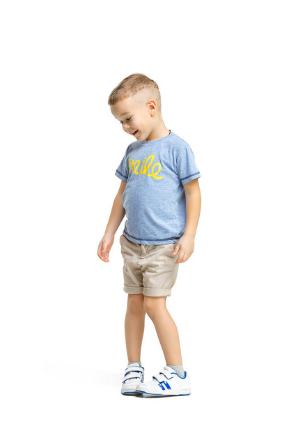 Full length portrait of cute little kid in stylish clothes - Photo, Image