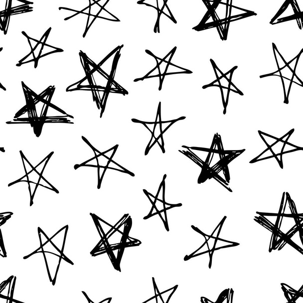 Hand drawn seamless pattern. Abstract doodle background. Vector art illustration stars - Vector - Διάνυσμα, εικόνα