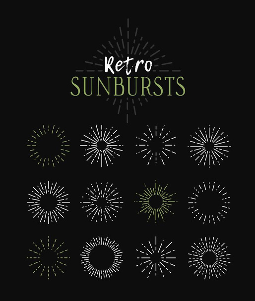 Set of Vintage Sunbursts in Different Shapes. Trendy Hand Drawn Retro Bursting Rays Design Elements. Hipster Vector illustration - Vector - Вектор, зображення