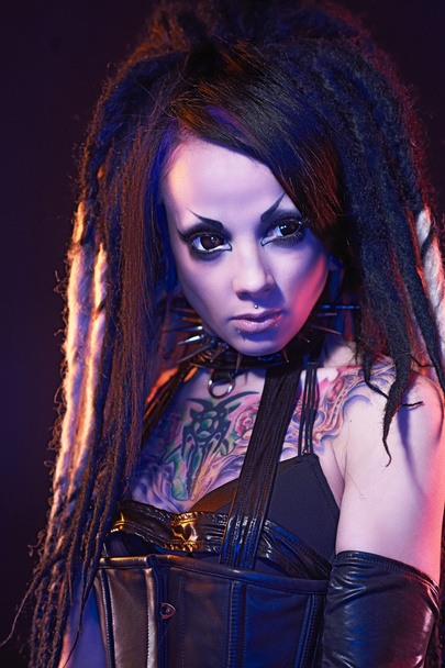 Beautiful demon girl with black eyes - Foto, afbeelding