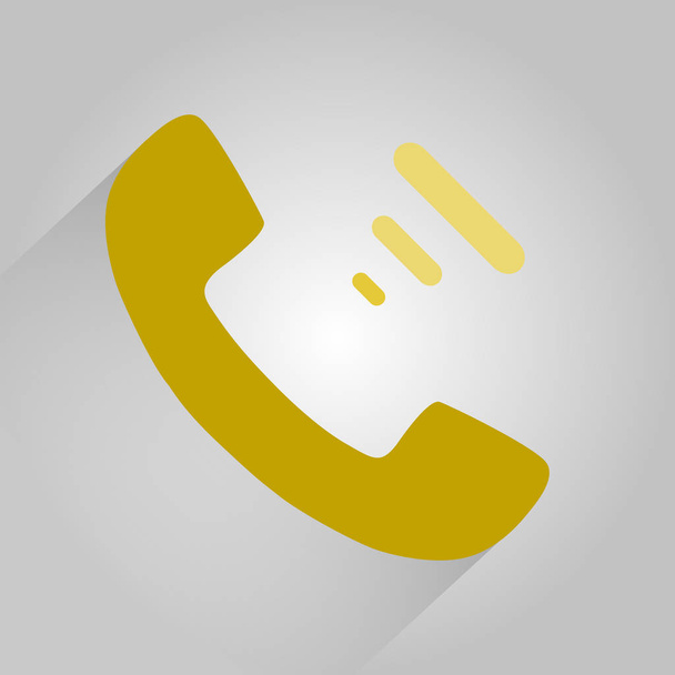Плоский желтый значок телефона на сером фоне с тенью EPS 10
 - Вектор,изображение