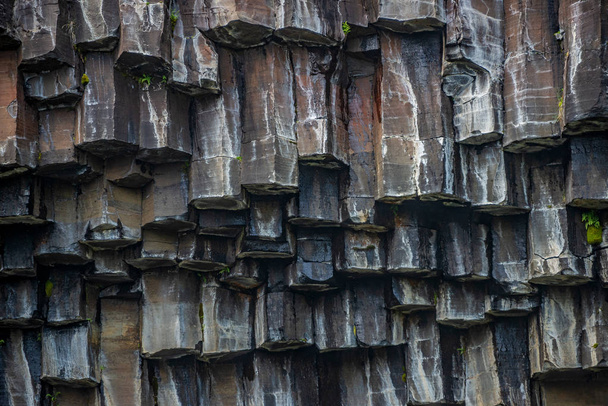 Columnas de basalto negro de la famosa cascada Svartifoss en el sur de Islandia
 - Foto, imagen