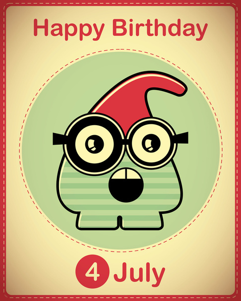 Happy birthday card with cute cartoon monster - Vector, Imagen