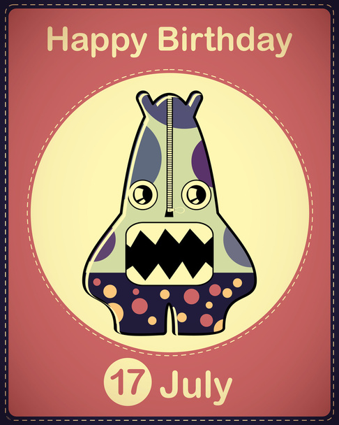 Happy birthday card with cute cartoon monster - Vecteur, image