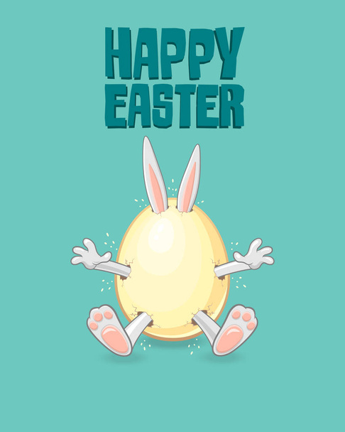 Tarjeta de felicitación de Pascua - Feliz conejito de Pascua salir del huevo
 - Vector, imagen