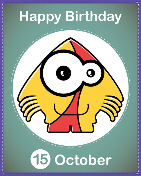 Happy birthday card with cute cartoon monster - Wektor, obraz