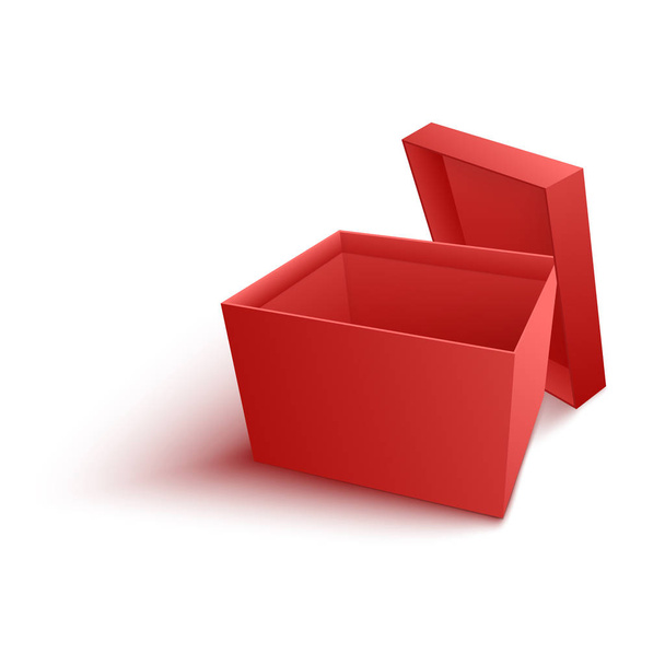 Open empty red paper box vector illustration in realistic 3d style isolated on white background. - Вектор,изображение