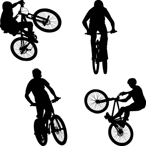 silhueta de masculino fazendo truque de bicicleta
 - Vetor, Imagem