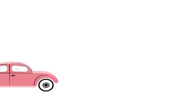 Animation of old vintage red pink car driving. Banner car drives. - Séquence, vidéo