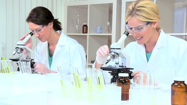 vrouwelijke onderzoeksmedewerkers in ziekenhuis laboratorium - Video