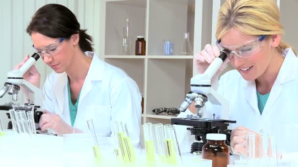 Женщины-исследователи с помощью микроскопов
 - Кадры, видео