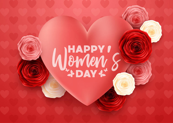 Happy International Women's Day with hearts background - Vektör, Görsel