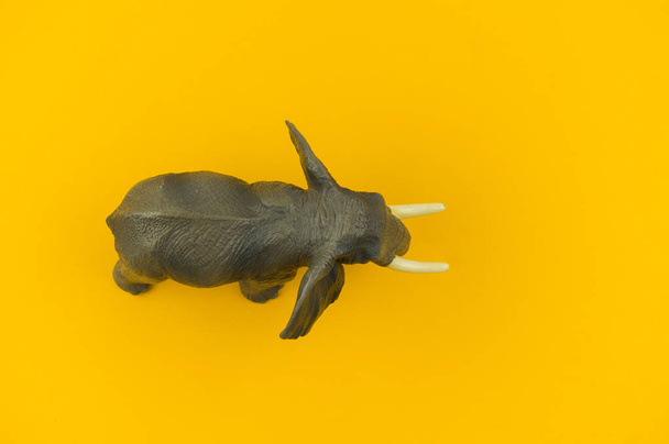 large plastic elephant toy on a yellow background. African animal for a child. Copy space. - Foto, immagini