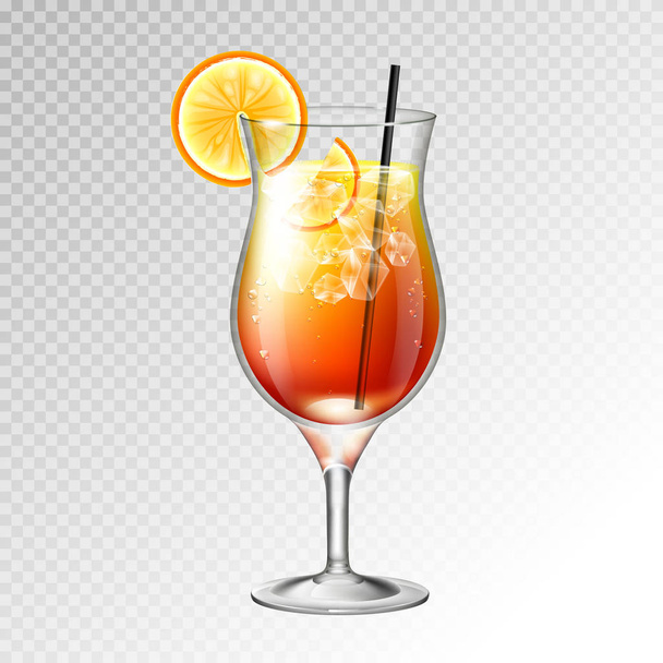 Realistic cocktail tequila sunrise glass vector illustration on transparent background - Vetor, Imagem