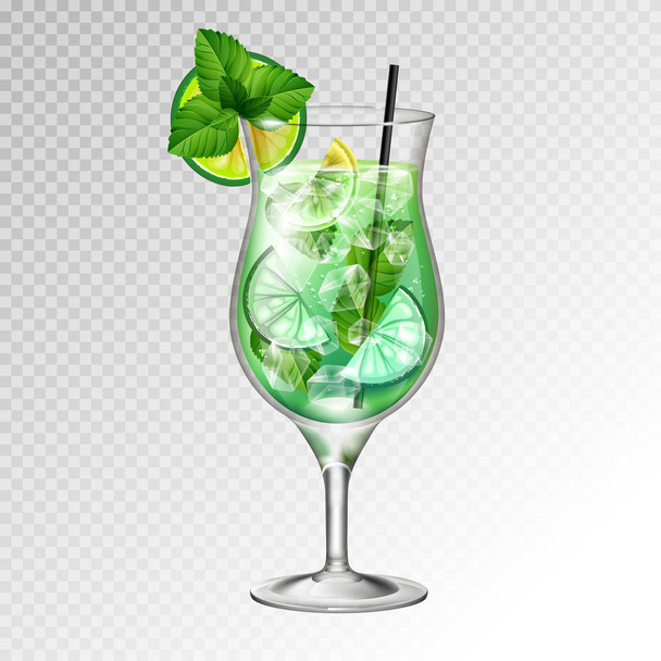 Realistic cocktail mojito glass vector illustration on transparent background - Vektori, kuva