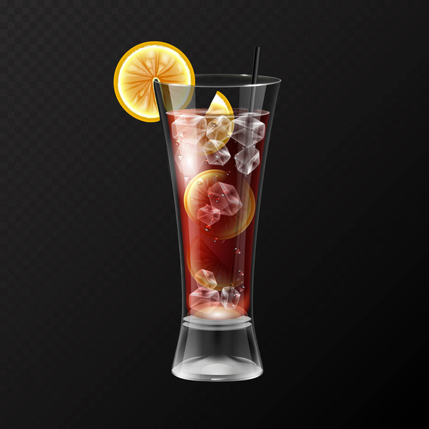 Realistic cocktail long island ice tea glass vector illustration on transparent background - Вектор,изображение