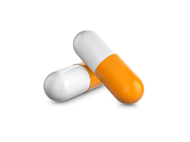 Capsule pills on a white background. 3d illustration. - 写真・画像
