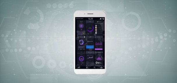 View of Smartphone with user interface data on the screen isolated on a background - Фото, изображение