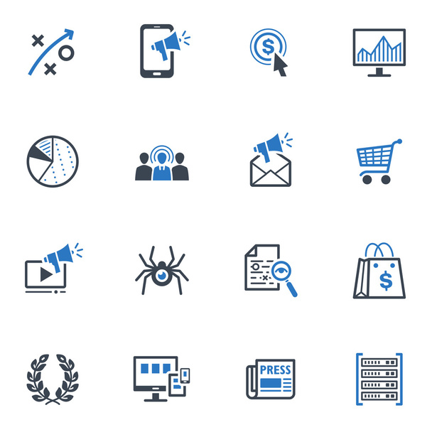 SEO & Internet Marketing Icons Set 3 - blaue Serie - Vektor, Bild