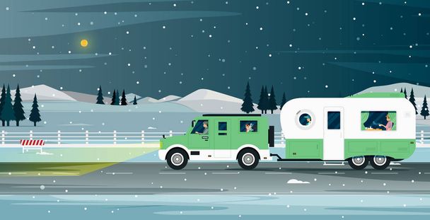 Караванщики путешествуют в снежную ночь
 - Вектор,изображение