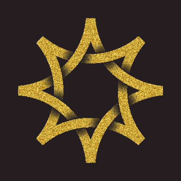 Golden glittering logo in Celtic style on black background. Tribal symbol in eight pointed star form. Gold stamp for jewelry design. - ベクター画像