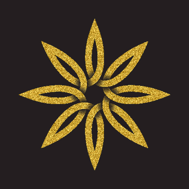 Golden glittering logo symbol in Celtic style on black background. Tribal symbol in eight petals flower form. Gold stamp for jewelry design. - ベクター画像