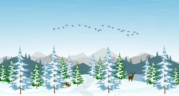 Векторна ілюстрація сніжного зимового пейзажу
 - Вектор, зображення