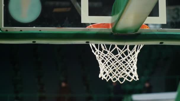 Een basketbaltoernooi. Throwning een bal in een basketbal hoepel. Slow motion - Video