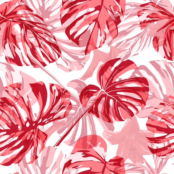 Tropical Print. Exotic Palm Greenery Backdrop. Summer Design for Swimwear. Repeating Illustration. Vector Tropical Seamless Print. - Wektor, obraz