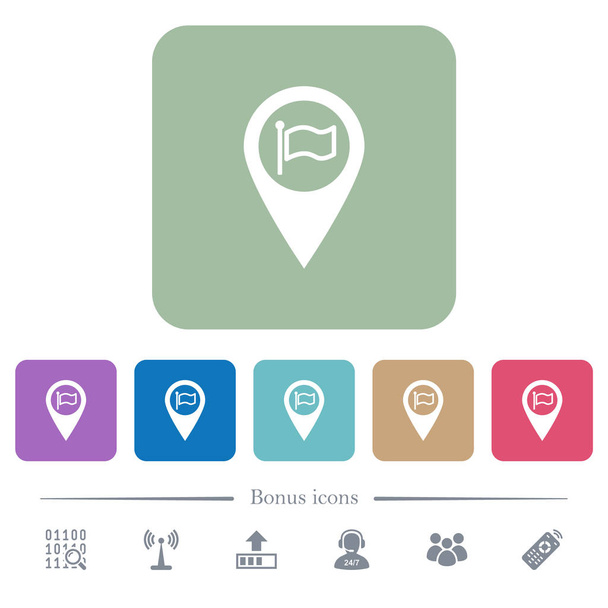 Место назначения GPS карта расположение белых плоских иконок на цветных округлых квадратных фонов. 6 бонусных значков
 - Вектор,изображение