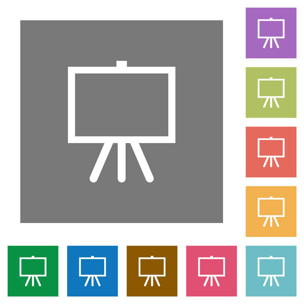 Easel with blank canvas flat icons on simple color square backgrounds - Vecteur, image