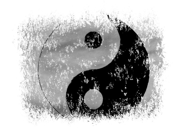 Інь Янь знак намальовані на на білому тлі - Фото, зображення