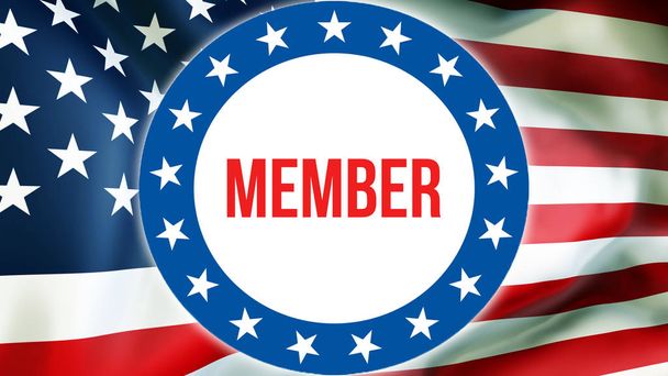 Member election on a USA background, 3D rendering. United States of America flag waving in the wind. Voting, Freedom Democracy, Member concept. US Presidential election banner backgroun - Photo, Image