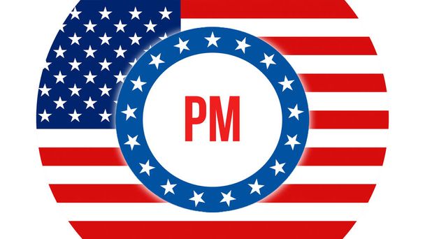 PM verkiezing op een VS-achtergrond, 3D-rendering. Verenigde Staten vlag zwaaien in de wind. Stemmen, vrijheid democratie, Pm concept. Ons presidentsverkiezingen banner pagina - Foto, afbeelding