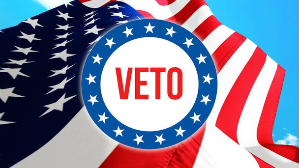 de verkiezing van het vetorecht op een VS-achtergrond, 3D-rendering. Verenigde Staten vlag zwaaien in de wind. Stemmen, vrijheid democratie, veto concept. Ons presidentsverkiezingen banner pagina - Foto, afbeelding