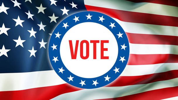 アメリカの背景、3 d レンダリングで選挙を投票します。アメリカ合衆国の旗風になびかせて。投票、投票の概念、自由民主主義。私たちの大統領選挙バナー背景があります。 - 写真・画像