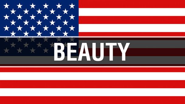 ομορφιά σε φόντο σημαίας ΗΠΑ, 3d rendering. Ηνωμένες Πολιτείες της Αμερικής σημαία που κυματίζει στον αέρα. Περήφανοι αμερικανική σημαία κυματίζει, Αμερικανίδα Καλλονή έννοια. Μας σύμβολο με backgroun σημάδι αμερικανική ομορφιά - Φωτογραφία, εικόνα