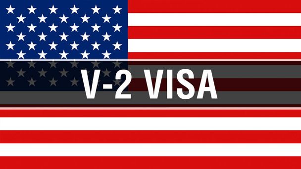 V-2 Visa σε ΗΠΑ σημαία φόντο, 3d rendering. Ηνωμένες Πολιτείες της Αμερικής σημαία που κυματίζει στον αέρα. Περήφανοι αμερικανική σημαία κυματίζει, αμερικανική βίζα V-2 έννοια. Μας σύμβολο με αμερικανική βίζα V-2 σημάδι backgroun - Φωτογραφία, εικόνα