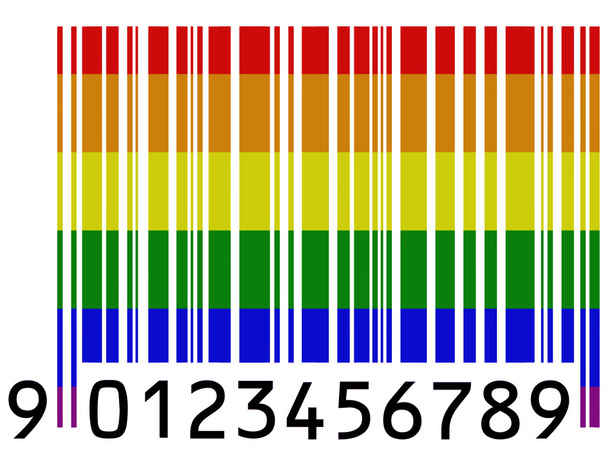 Bandera de orgullo gay pintada en superficie de código de barras
 - Foto, imagen