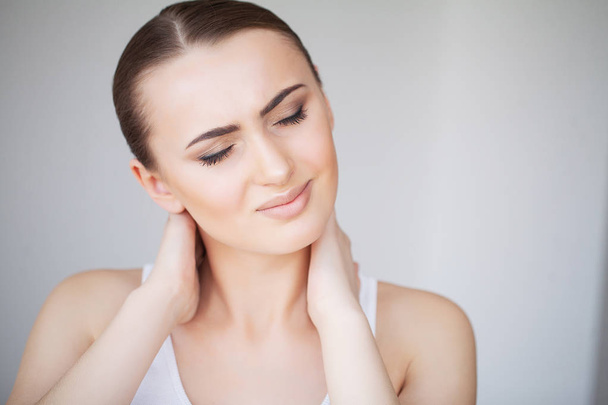 Neck Pain. Woman In Pain. Beautiful Girl Feeling Toothache - Фото, изображение