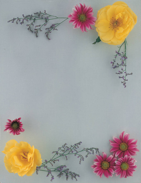 Frame of Flowers and Leaves - Fotoğraf, Görsel