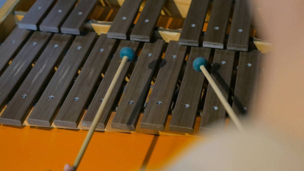 Close-up shot of musician playing xylophone - Photo, Image